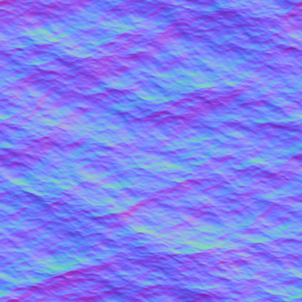 An example normal map, the x, y and z components are shown as RGB.