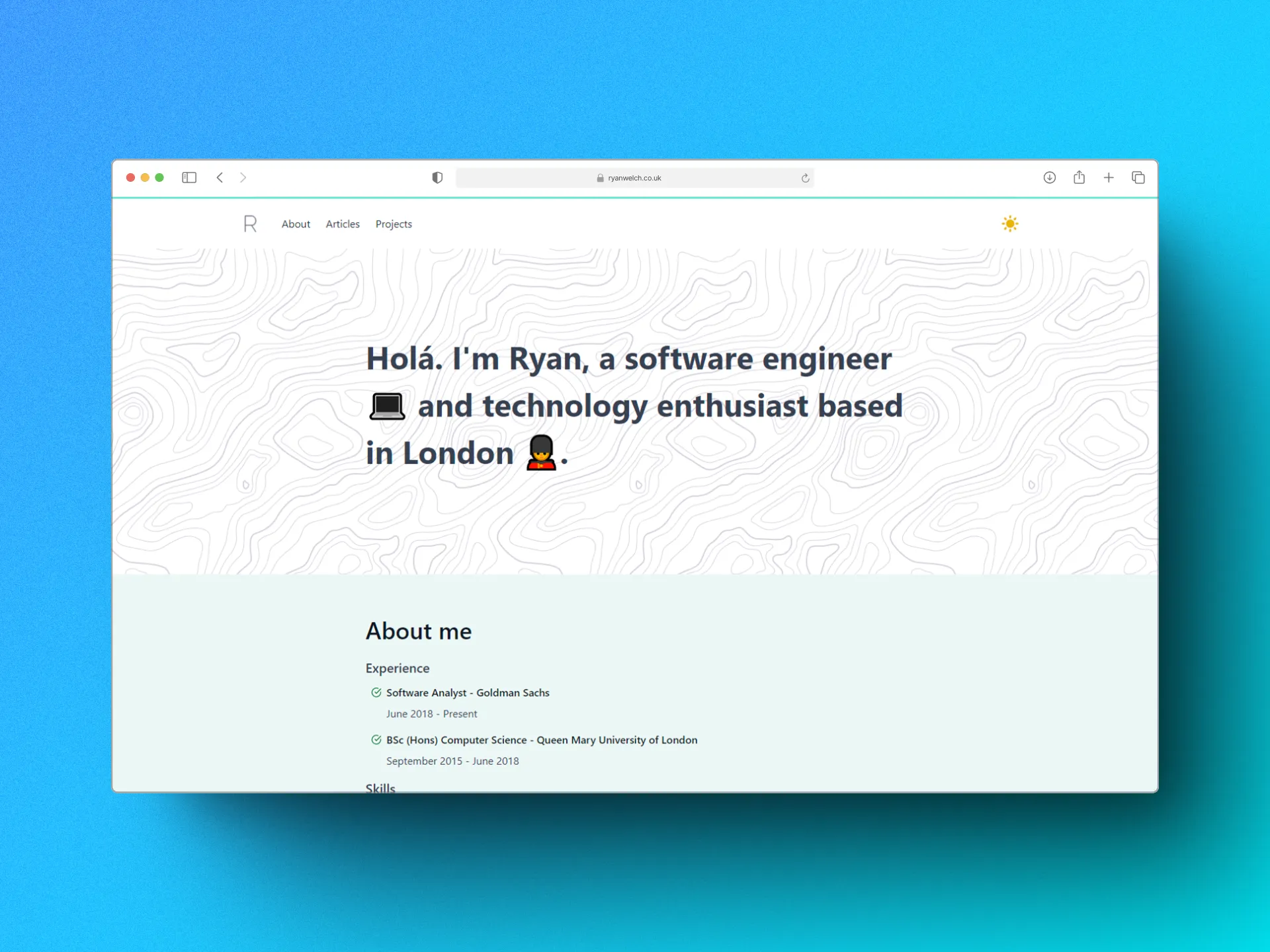 Screenshot of my website from 2021